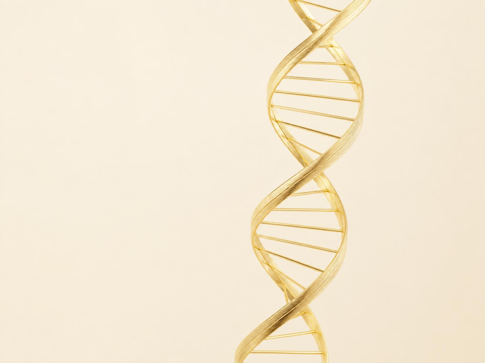 Delicate gold DNA helix rendered on ivory